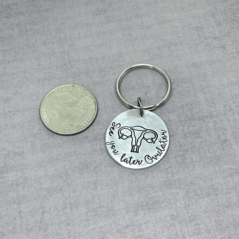 See you later Ovulator keychain, Hysterectomy gift next to quarter for comparison