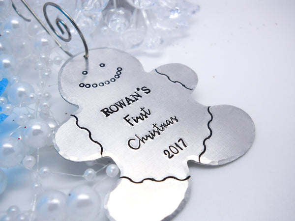 Gingerbread Man "Baby's First Christmas" Ornament | Hand Stamped Christmas Ornament, Side View