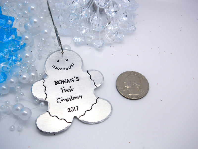 Gingerbread Man "Baby's First Christmas" Ornament | Hand Stamped Christmas Ornament, Size Comparison