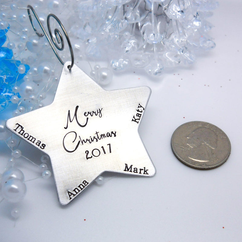 Personalized Star Christmas Ornament, Custom Star Ornamant - size comparison quarter