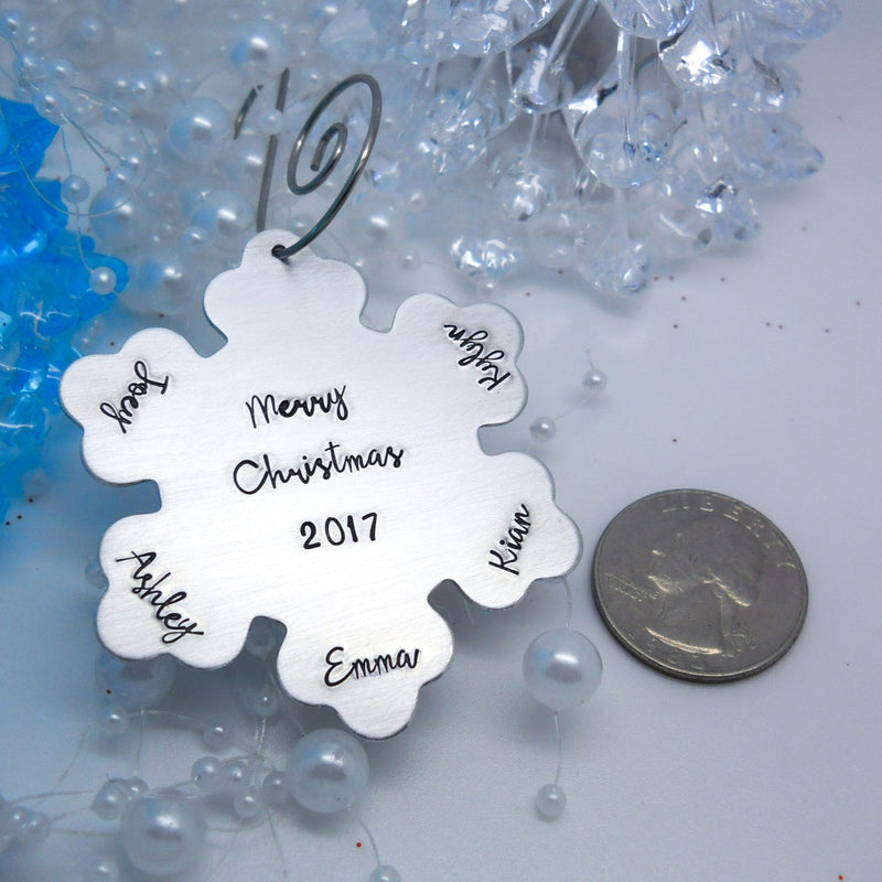 Personalized Snow Flake Christmas Ornament - size comparison quarter