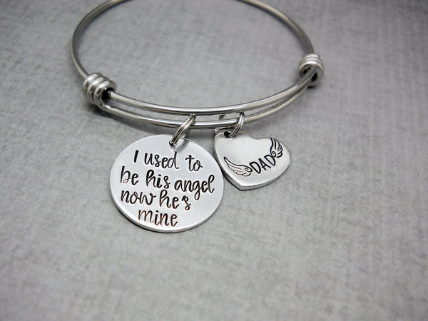 I Used To Be His Angel Memorial Bracelet | Hand Stamped Bracelet, Wide View