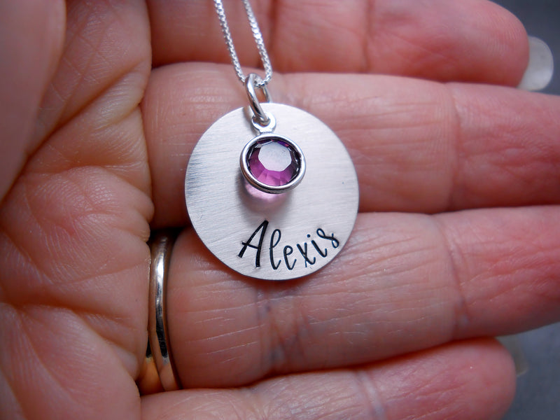 Personalized Name Necklace, Sterling Silver, held in hand