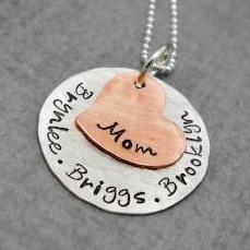 Sterling Silver and Copper Custom Mothers Necklace With Kids Names