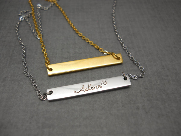 Personalized bar name necklace in stainless steel - Delena Ciastko Designs