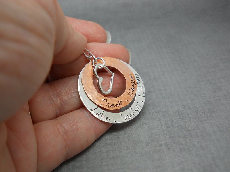Layered Sterling Silver and Copper Personalized Mothers Necklace - Delena Ciastko Designs