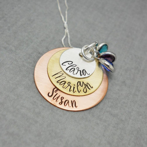 Stacked multi metal personalized necklace for mom