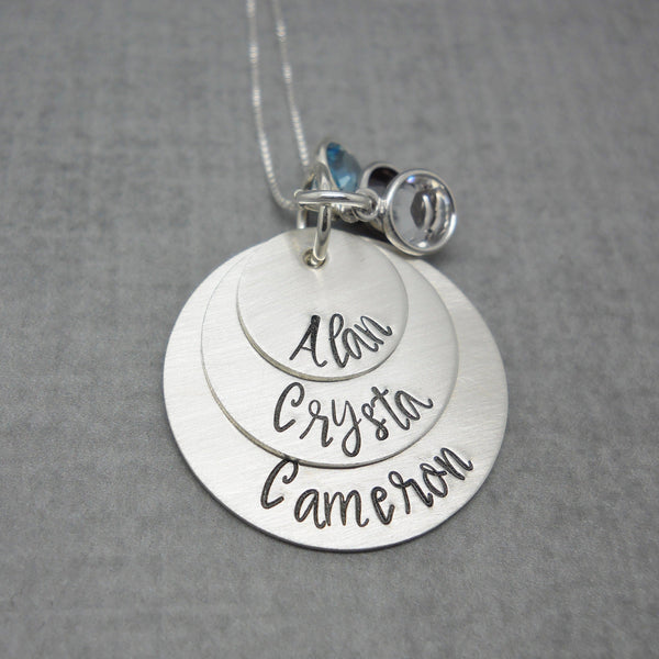 Sterling Silver 3 Layer Personalized Mom Necklace with Kids Names - Delena Ciastko Designs