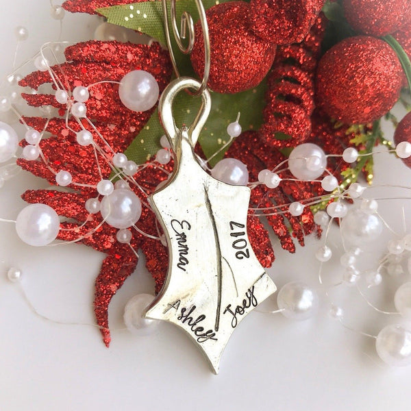 Holly Leaf Personalized Christmas Ornament