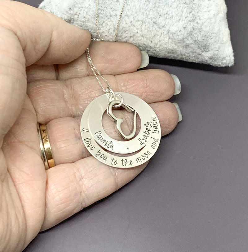 Sterling silver personalized double washer necklace