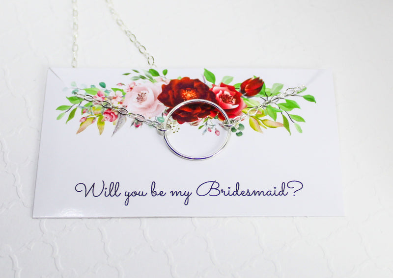 smooth sterling silver karma necklace | bridesmaid proposal card