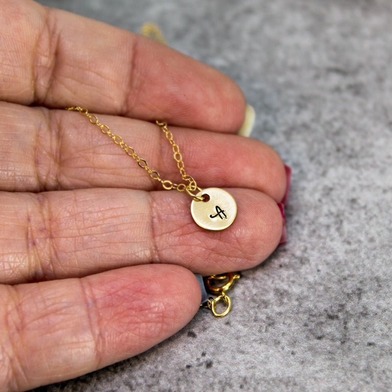 Tiny Bridesmaid initial necklace, 14kt Gold Filled