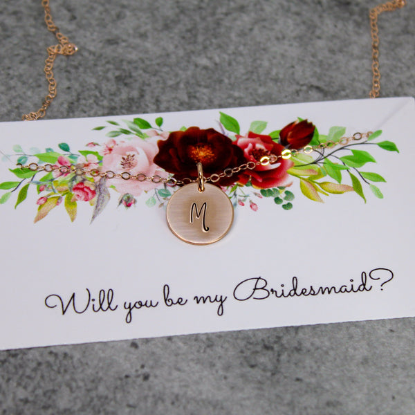 rose gold initial necklace | bridesmaid proposal