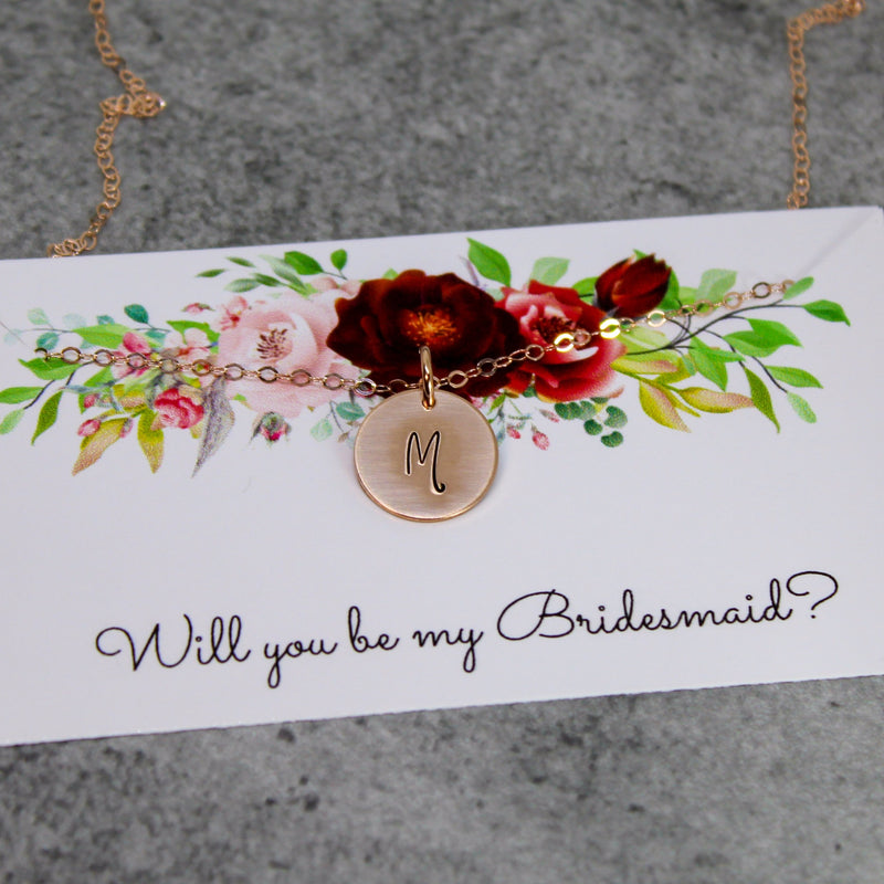 rose gold initial necklace | bridesmaid proposal
