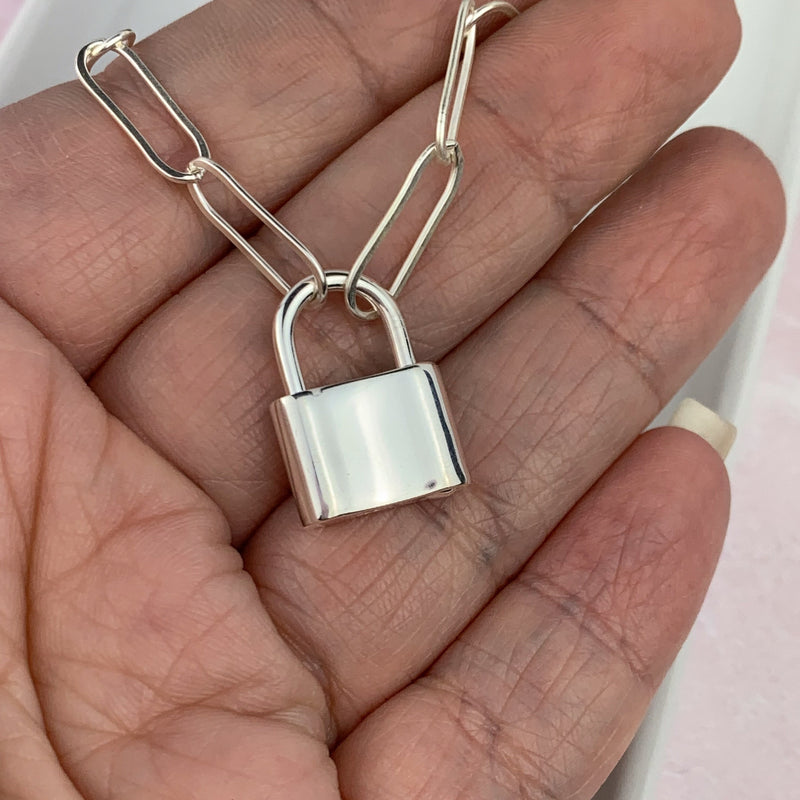 5.4mm large paperclip chain necklace with padlock