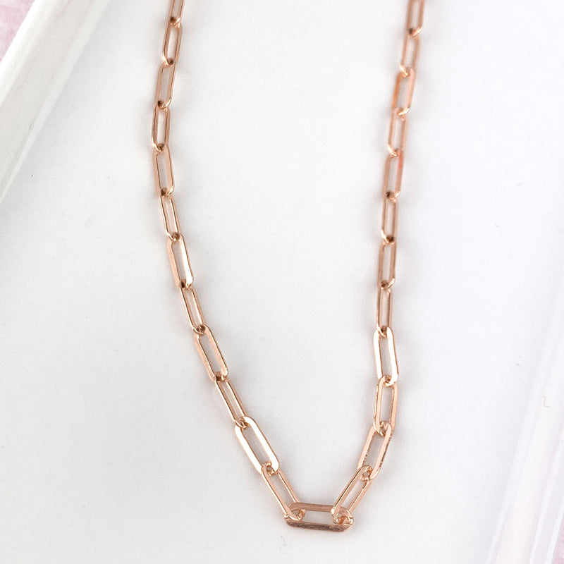 Rose gold paper clip chain necklace