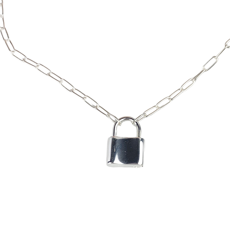 Sterling silver paperclip padlock necklace