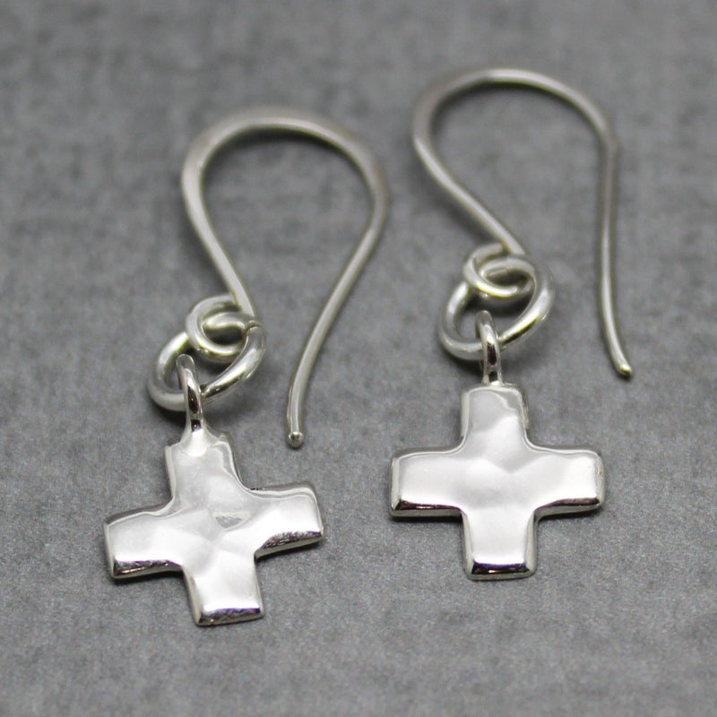 hammered cross earrings