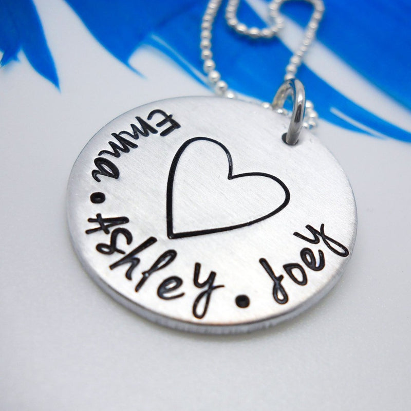 Mothers Personalized Necklace with large heart - Delena Ciastko Designs