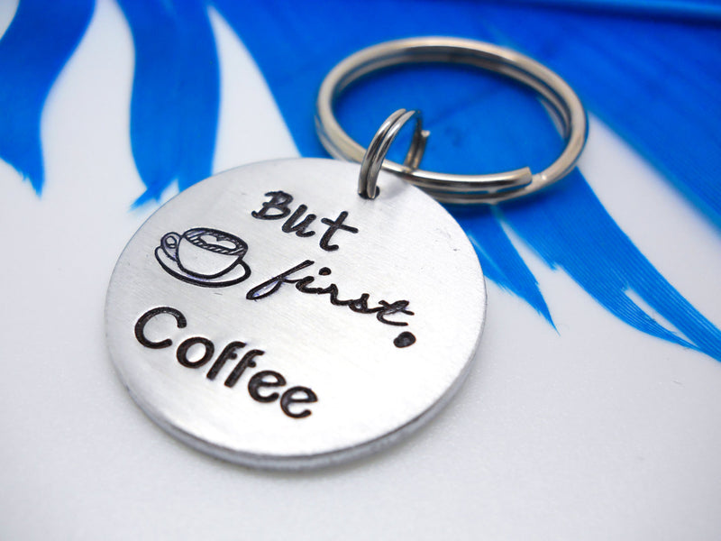 But First, Coffee Keychain, flat lay