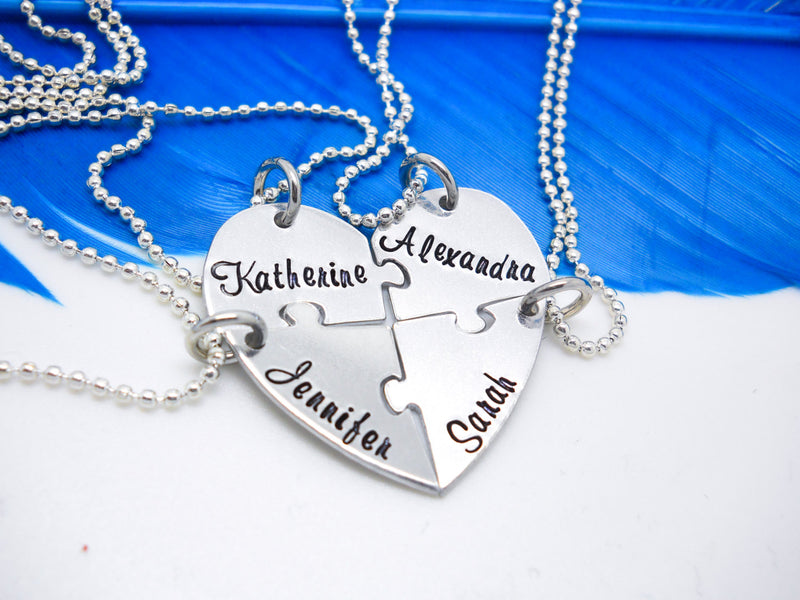 4 Piece Puzzle Heart Necklace Set, different angle