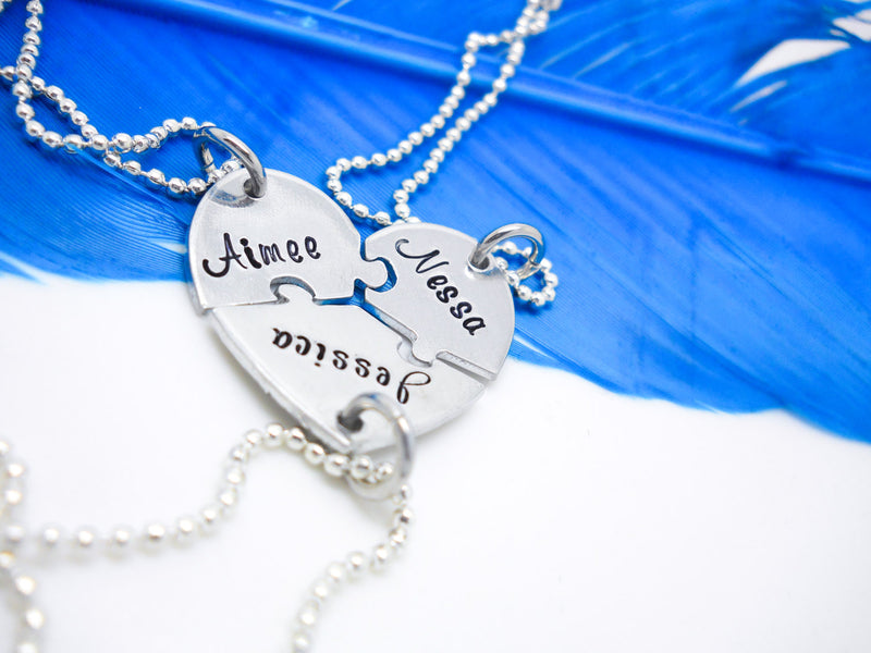 3 Best Friends Puzzle Piece Necklace Set - Flat Lay