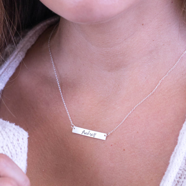 sterling silver bar necklace with name