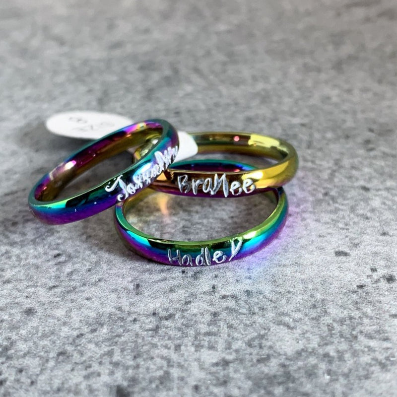 rainbow stainless steel name rings