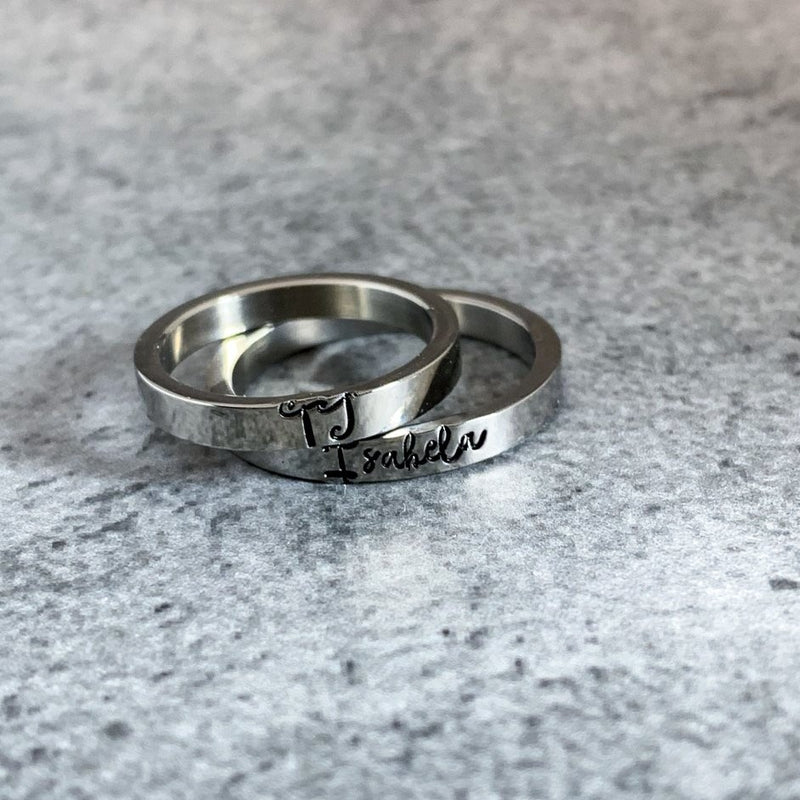 silver stainless steel name rings