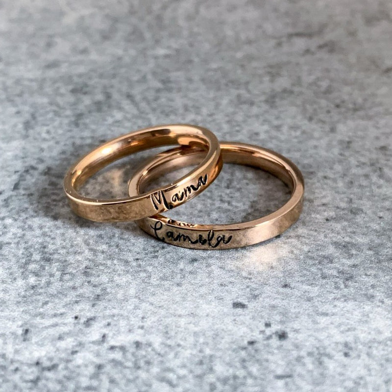 rose gold stainless steel name rings